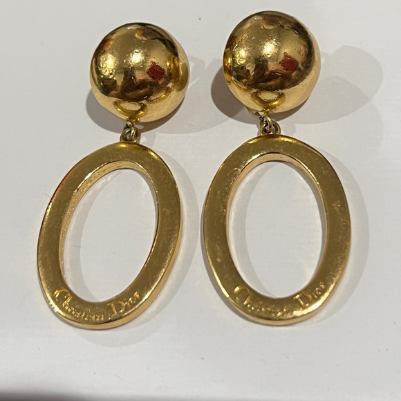 Dior Gold Oval Statement Earrings - Picture 3 of 4